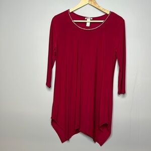 BLOSSOM BY P HOT PINK 3/4 SLEEVED ASYMMETRICAL HANKY HEM BLOUSE MEDIUM